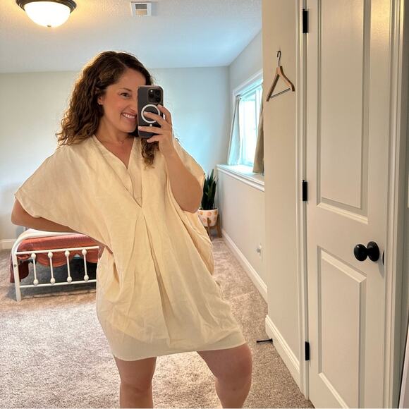 HATCH Cream Linen Blend Mini Dress One Size - Picture 2 of 14